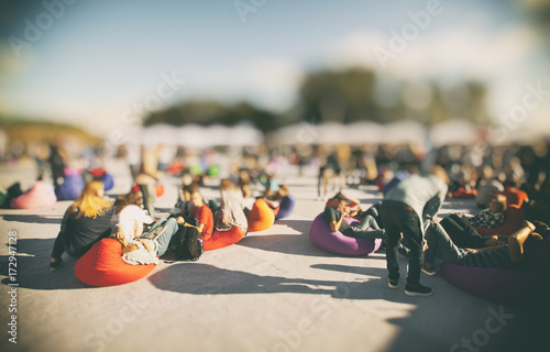 People sitting and relaxing after meeting