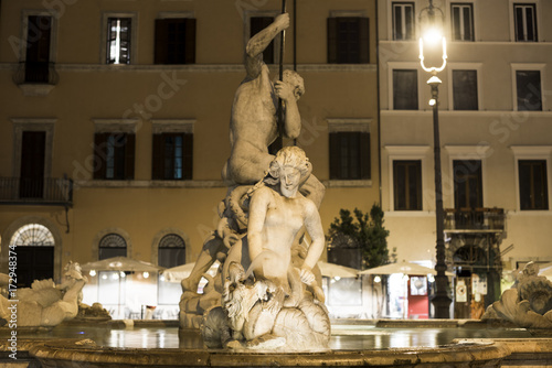 Famous and beautiful fountain in Piazza Navona in the heart of Rome, Italy