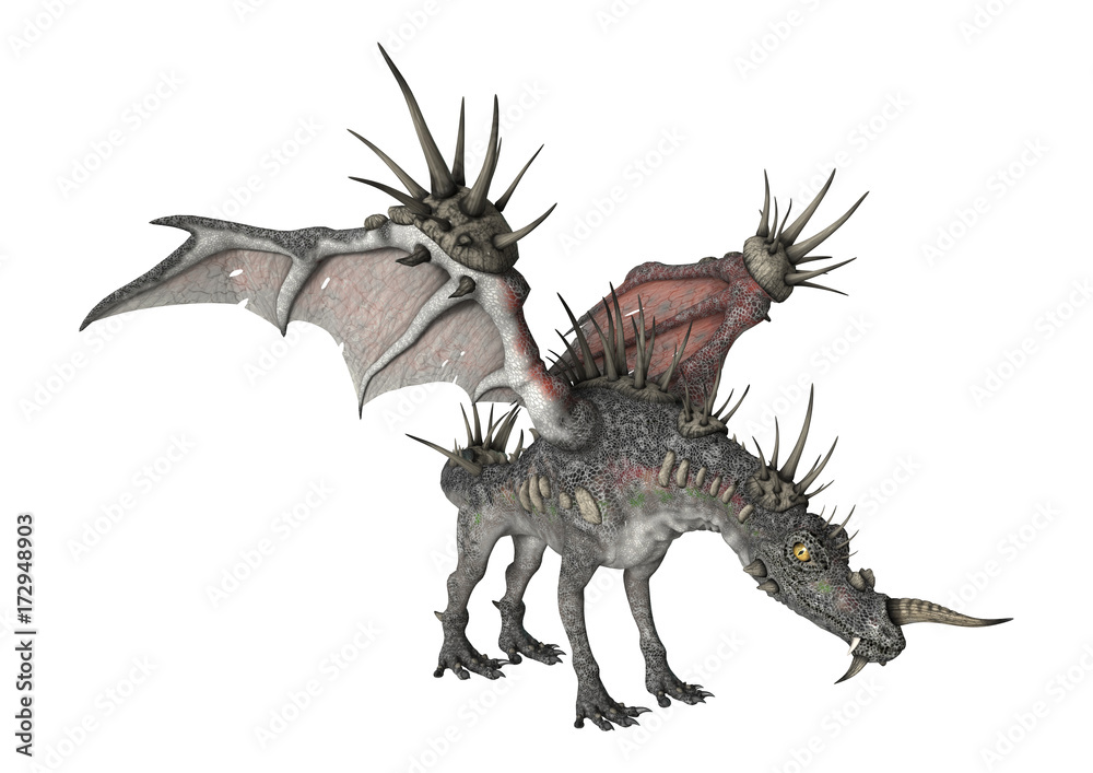 3D Rendering Fantasy Dragon on White