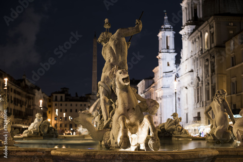 Famous and beautiful fountain in Piazza Navona in the heart of Rome, Italy