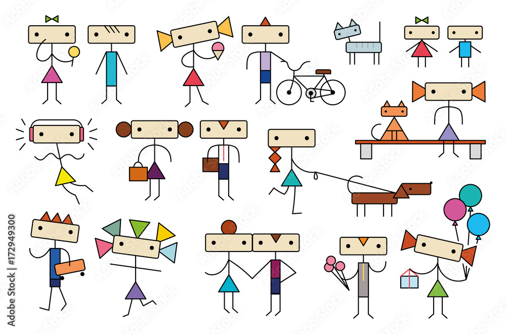 Cute cartoon stylized teens kids people characters collection Cute cartoon stylized teens kids people characters collection