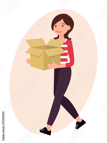 Cartoon character design female woman carry empty paper box with cheerful face © Phoebe Yu