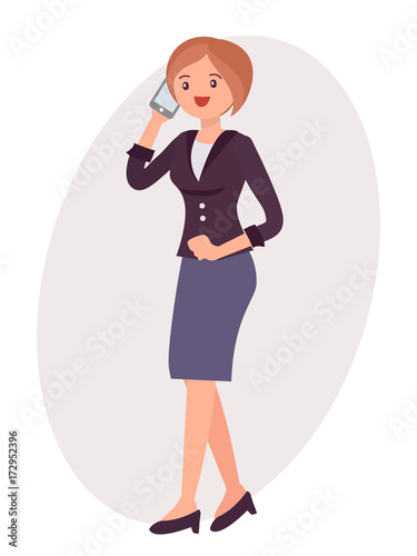 Cartoon character design female woman talk on the smart phone happily