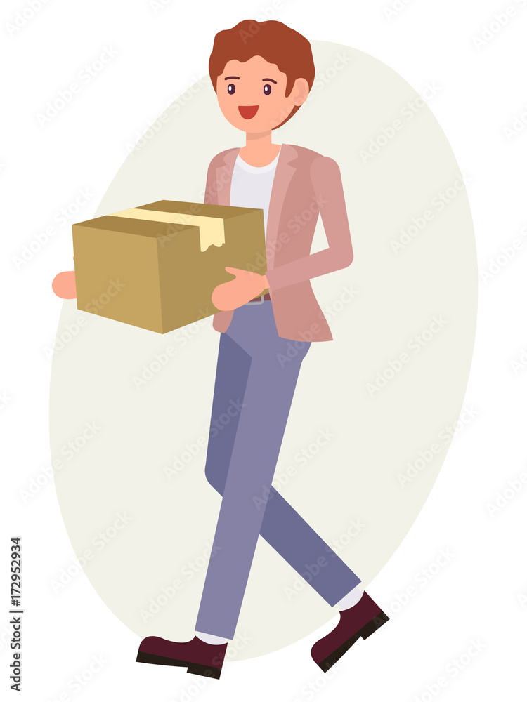 Cartoon character design male man carry paper box Cartoon character design male man carry paper box
