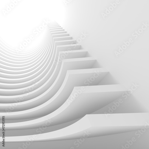 Modern Architecture Background. White Circular Tunnel Building  3d Illustration of Light Futuristic Hall