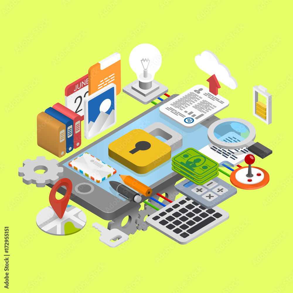 Fototapeta premium Mobile development icons collage set art. Vector illustration