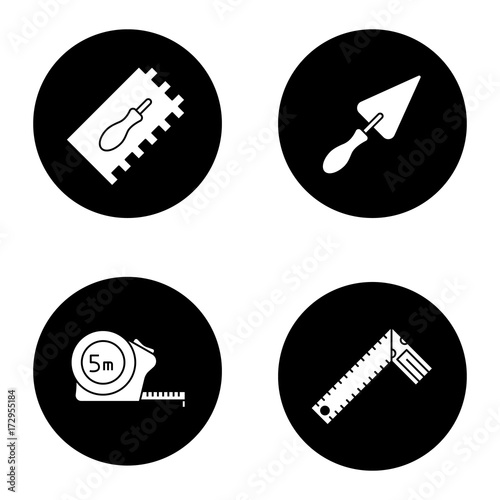 Construction tools glyph icons set