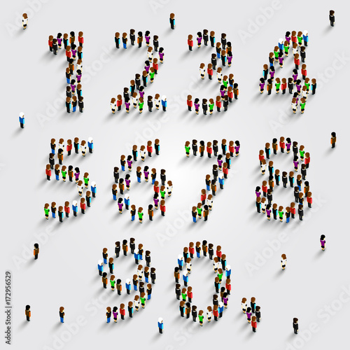 Large group of people in number set form. Vector illustration