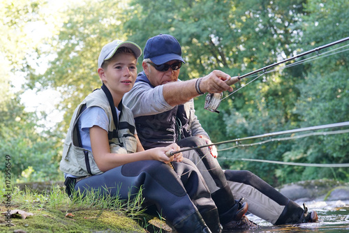 Father and son having a peaceful time fishing together