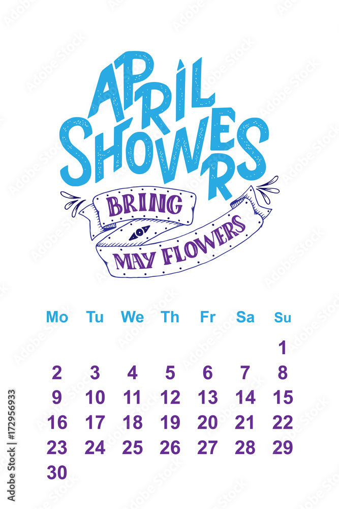 Vector calendar for April 2 0 1 8. Hand drawn lettering quotes for calendar design Stock Vector | Adobe Stock Vector calendar for April 2 0 1 8. Hand drawn lettering quotes for calendar design Stock Vector | Adobe Stock