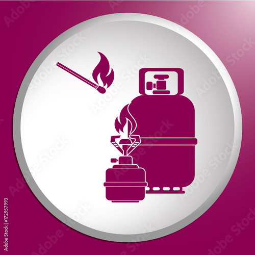 Camping stove with gas bottle icon vector