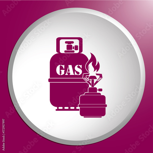 Camping stove with gas bottle icon vector