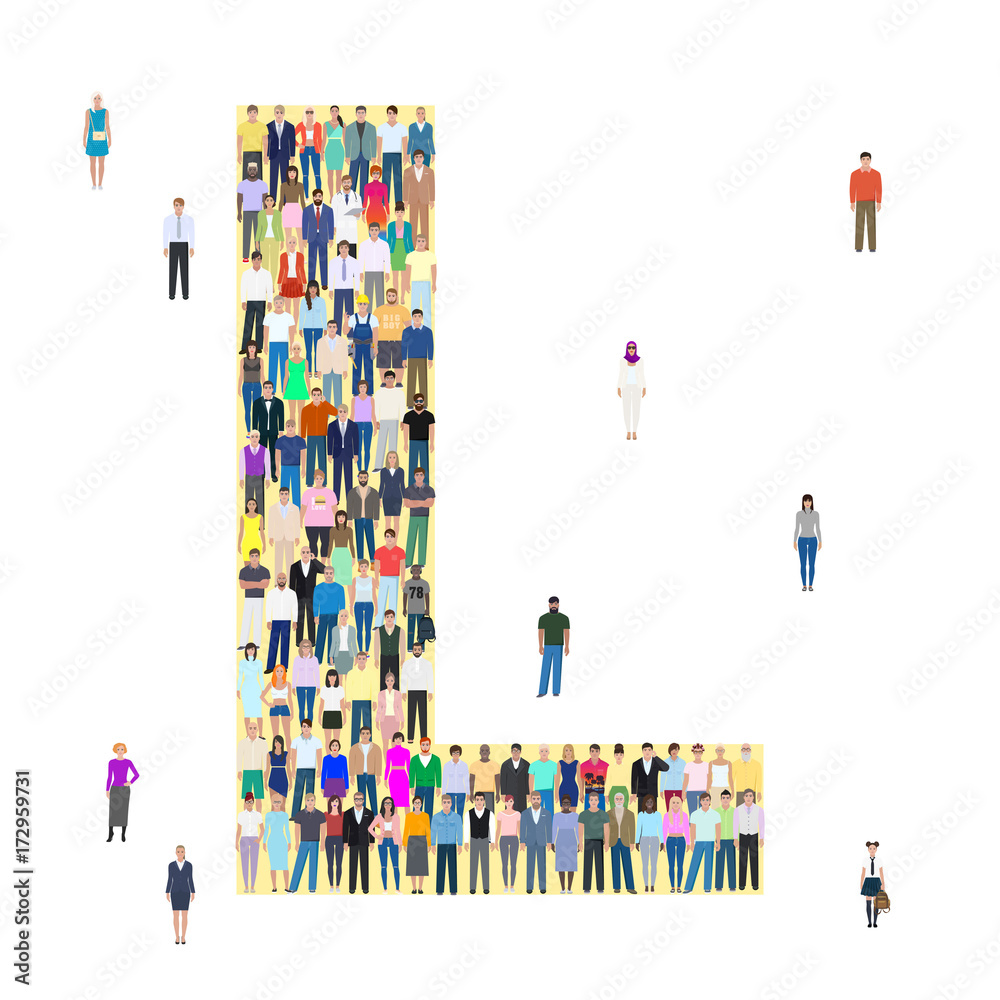 Letter L, different people, vector illustration Letter L, different people, vector illustration