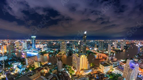 Wallpaper Mural Aerial Bangkok Night Cityscape Riverside Chao Phraya River Of Thailand 4K Time Lapse Torontodigital.ca