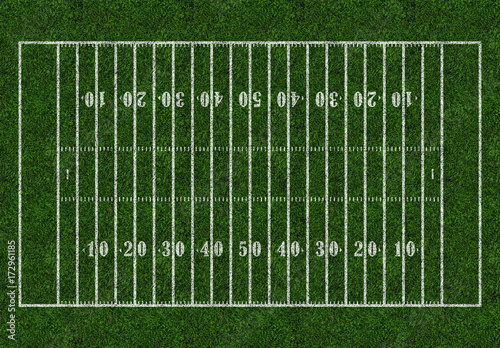 American football. Rugby field green grass, pitch, ground, isolated. Top view