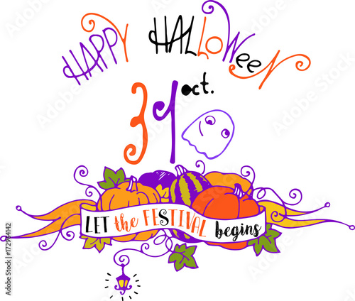 happy halloween hand drawn doodle ribbon