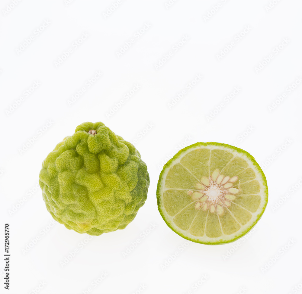 Obraz premium Kaffir lime,Bergomot isolated on white background,Hair spa treatment