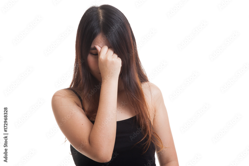 Young Asian woman got sick and headache. Young Asian woman got sick and headache.