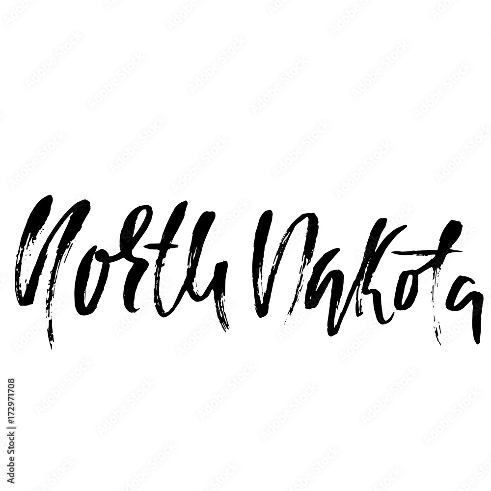 North Dakota. Modern dry brush lettering. Retro typography print. Vector handwritten inscription. USA state.
