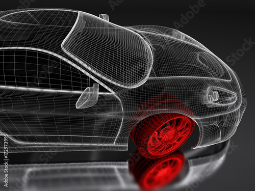 3D car mesh on a black