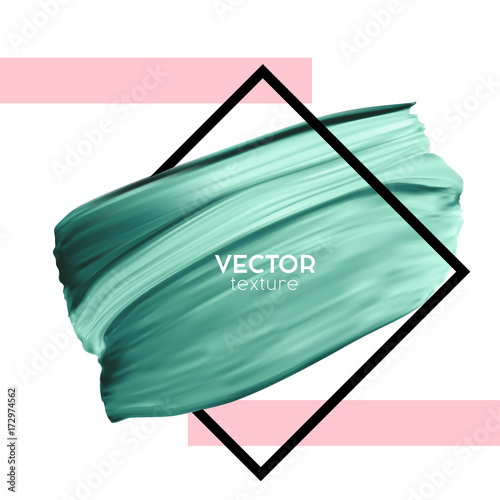 Green vector paint brush smear on white background. Template female girly emblem design.