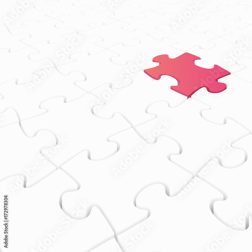 White 3D puzzle with one different color highlighted piece - step out of line, difference, solution