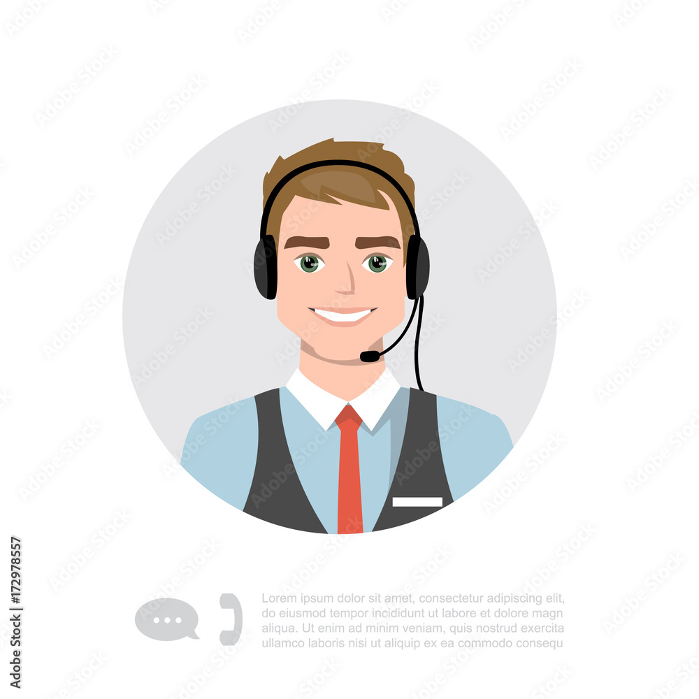 Young Man With Headset Vector Character