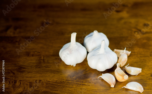 garlic on wood background