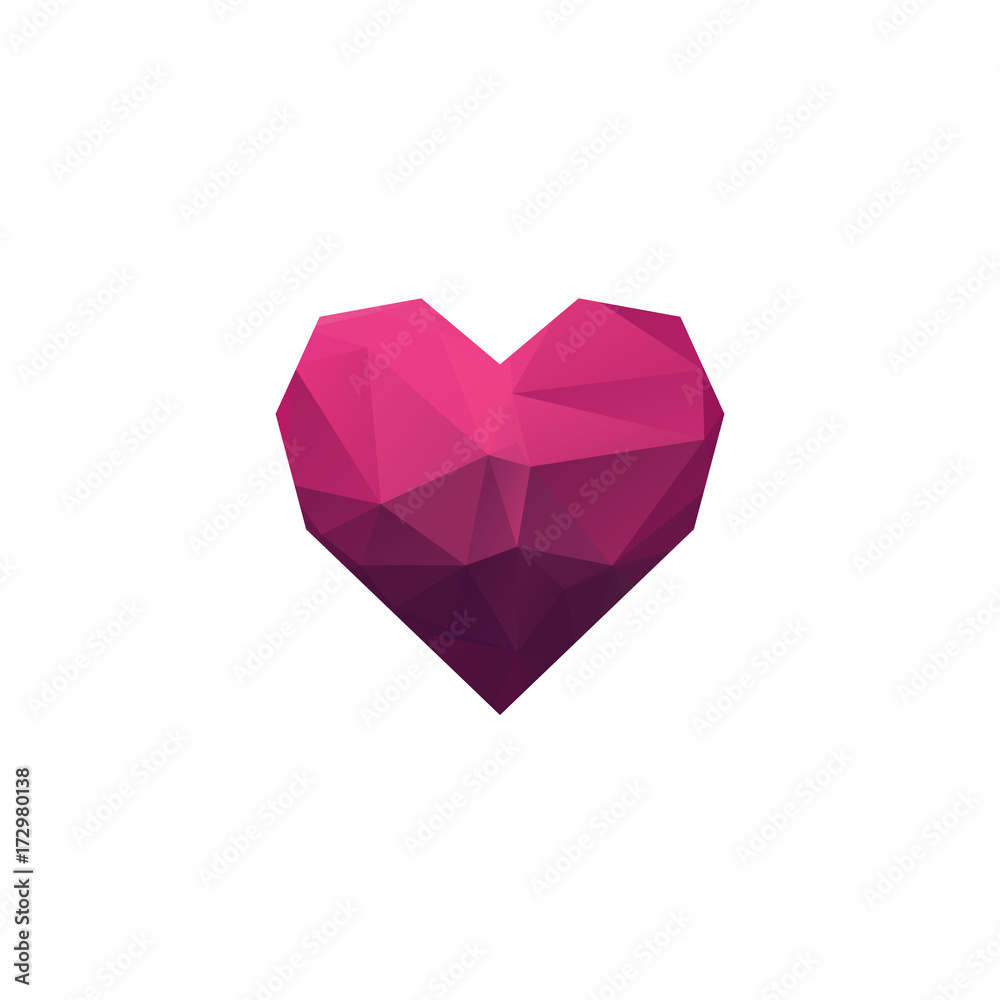 Stylish low poly pink heart logo design isolated on white background