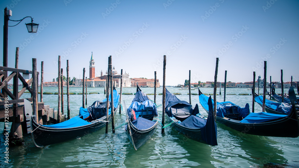 Gondolas moored, Venice