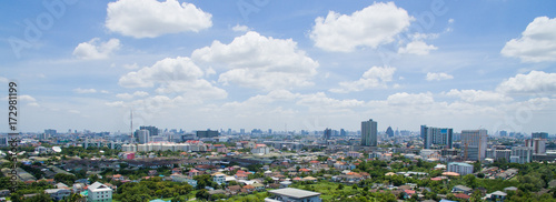 Aerial city view from flying drone at Nonthaburi, Thailand. top view landscape