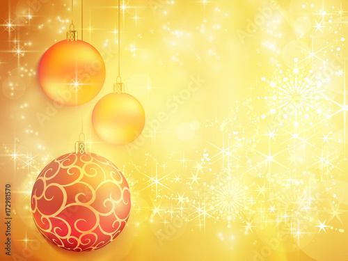 Golden Christmas design with red and golden baubles