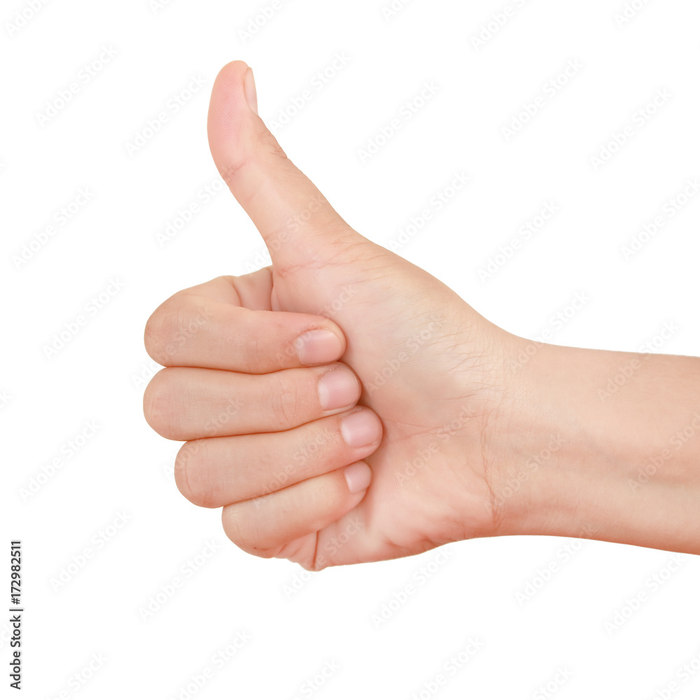 Woman hand with thumb up isolated on white background Woman hand with thumb up isolated on white background