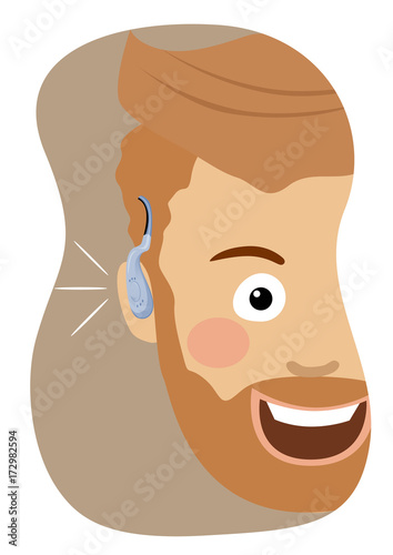 Young hipster man wearing a hearing aid smiling