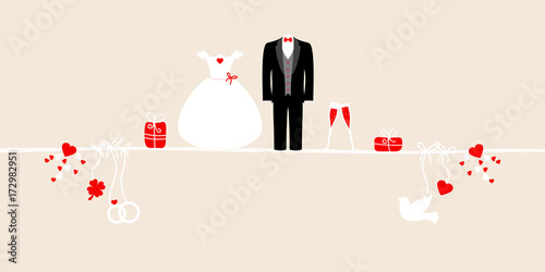 Banner Wedding Symbols Beige Background