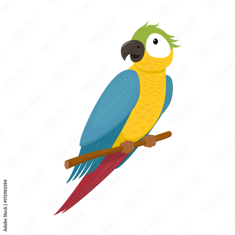 Cute macaw, ara parrot sitting on tree branch, exotic tropical bird ...