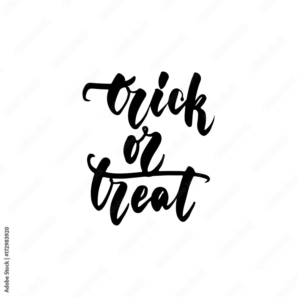 Trick or treat - hand drawn halloween lettering quote isolated on the white background. Fun brush ink inscription for photo overlays, greeting card or t-shirt print, poster design. Trick or treat - hand drawn halloween lettering quote isolated on the white background. Fun brush ink inscription for photo overlays, greeting card or t-shirt print, poster design.