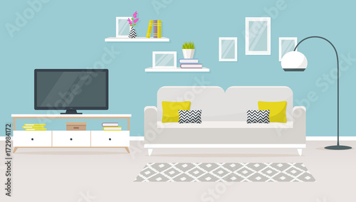 Interior of the living room. Vector banner.