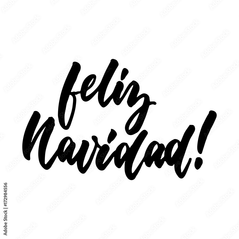 Feliz Navidad - Merry Christmas on spanish, hand drawn lettering quote isolated on the white background. Fun brush ink inscription for photo overlays, greeting card or t-shirt print, poster design. Feliz Navidad - Merry Christmas on spanish, hand drawn lettering quote isolated on the white background. Fun brush ink inscription for photo overlays, greeting card or t-shirt print, poster design.