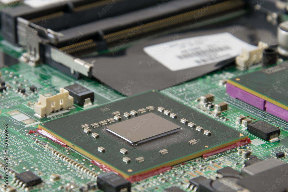 Macro picture of graphics processing unit (GPU) on pcb board Macro picture of graphics processing unit (GPU) on pcb board