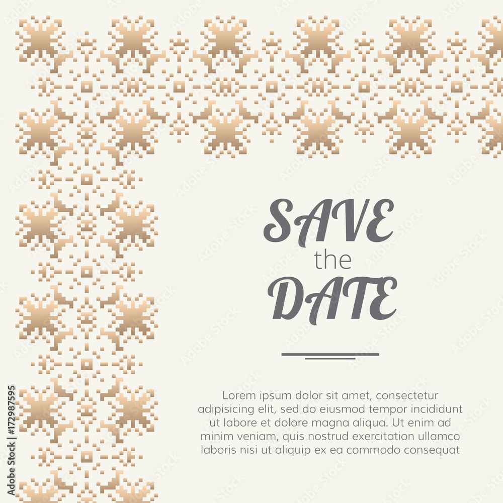Save the Date invitation. Wedding card with golden ornate frame. Save the Date invitation. Wedding card with golden ornate frame.