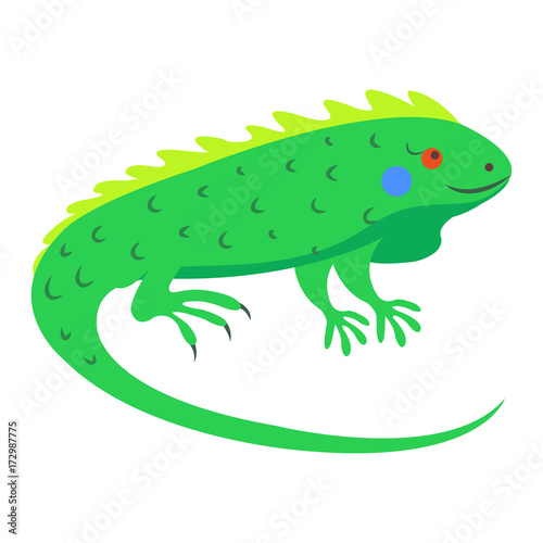 Cute Iguana Cartoon Flat Vector Sticker or Icon