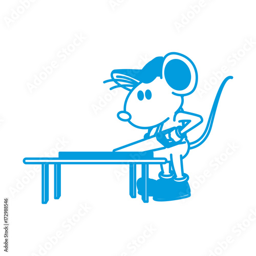 Cute mouse worker cutting wood with saw cartoon icon vector illustration graphic design