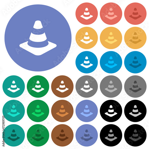 Traffic cone round flat multi colored icons