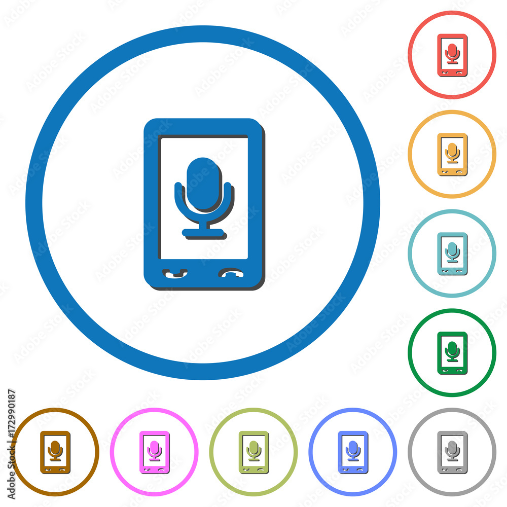 Mobile recording icons with shadows and outlines Mobile recording icons with shadows and outlines