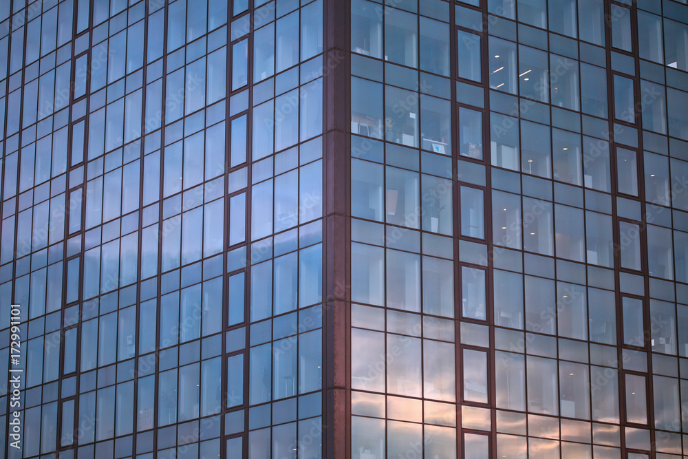 Window pattern on building in business district Window pattern on building in business district