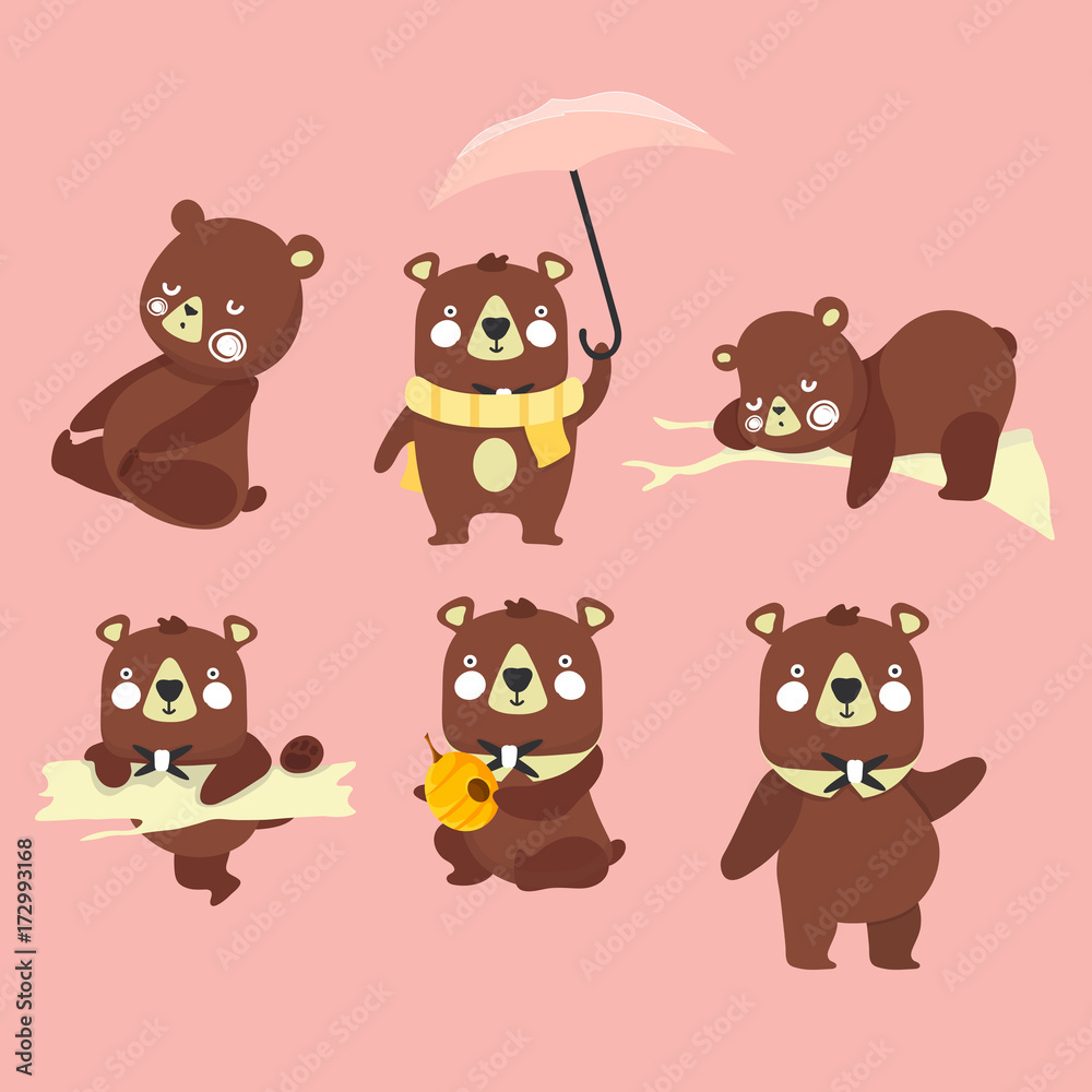 Obraz premium Set of illustrations with bears. Different poses. 