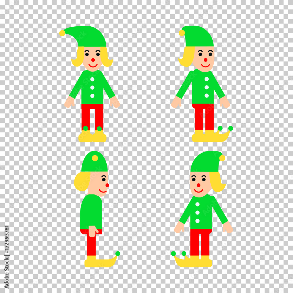 Christmas elf in different directions vector set