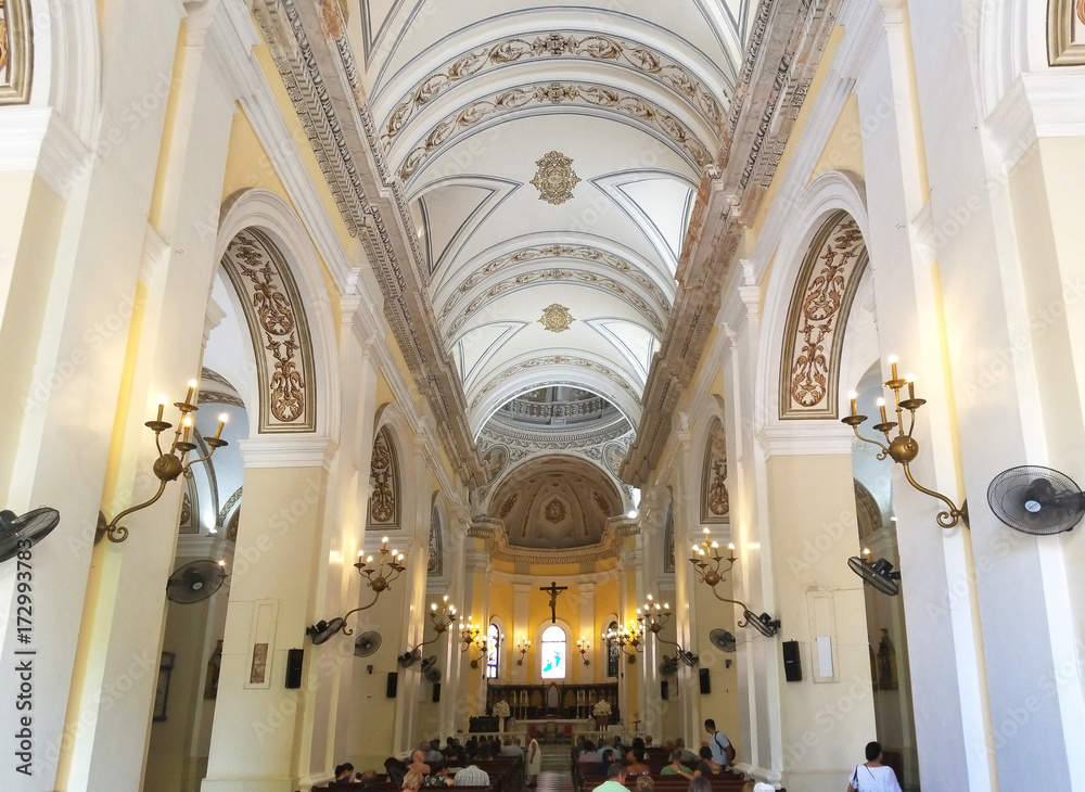 Interior of Cathedral of San Juan Bautista in Old San Juan, Puerto Rico.