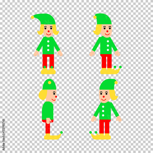 Christmas elf in different directions vector set